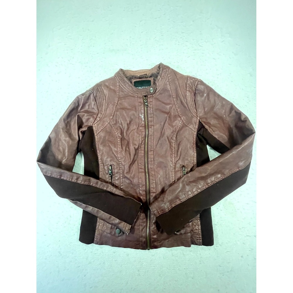 Maurices Biker Jacket Womens Large Purple Faux Leather Stretch Full Zip Moto